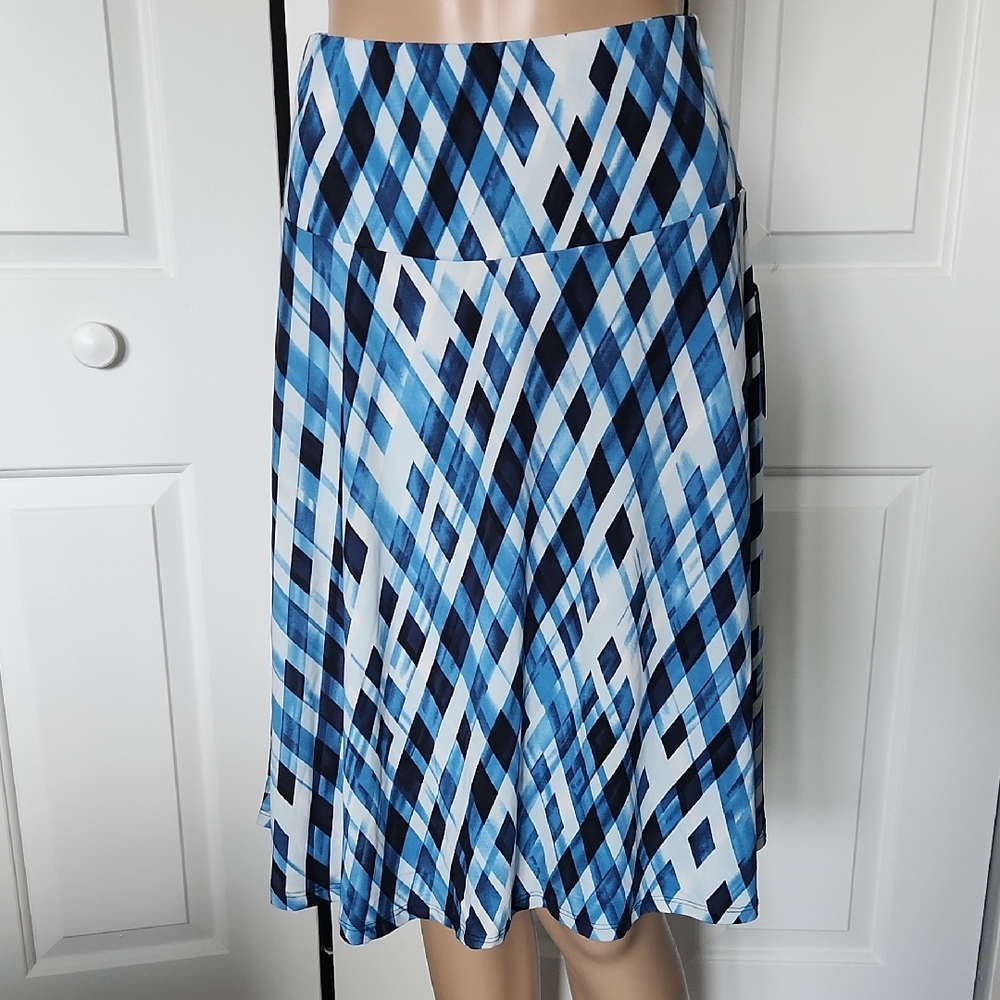 Robert Louis Blue and White Pleated Midi Skirt Small